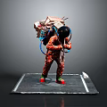 Detailed Humanoid Figure In Red Suit With Intricate Backpack Equipment And Black Tubes On Platform