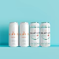 Stylish SUPTA Four White Canned Beverages on Light Blue Background