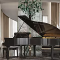 Luxurious Piano Room With Grand Piano And Chandelier