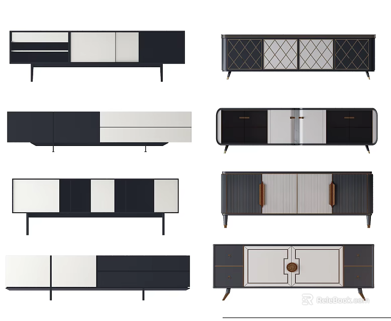 Modern TV Cabinets Featuring Geometric Patterns Striped Doors And Neutral Colors 3d model 