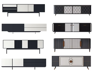 Modern TV Cabinets Featuring Geometric Patterns Striped Doors And Neutral Colors 3d model