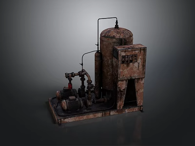 Rusty Industrial Machinery Setup With Tank Pipes And Mechanical Device 3d model