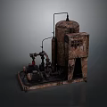 Rusty Industrial Machinery Setup With Tank Pipes And Mechanical Device
