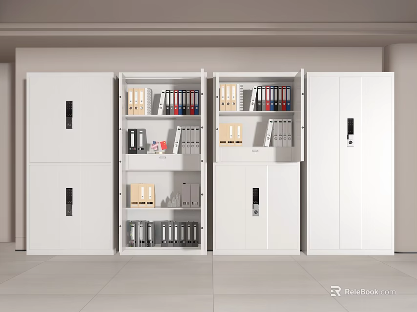 White File Cabinet With Multiple Doors And Office Supplies Storage Solution 3d model 