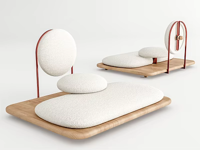 Modern Minimalist Single Seater Sofa Furniture With Wooden Base White Cushion And Red Metal Frame 3d model