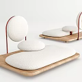 Modern Minimalist Single Seater Sofa Furniture With Wooden Base White Cushion And Red Metal Frame