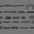 Traditional Chinese Architectural Roof Components With Various Eaves And Tile Patterns 3d model