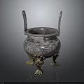 Silver Tripod Censer Featuring Twin Handles Animal Claw Feet And Intricate Carvings Inscriptions