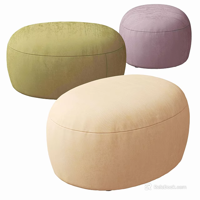Soft Colorful Velvet Sofa Stools Round Design For Living Room Decor 3d model 