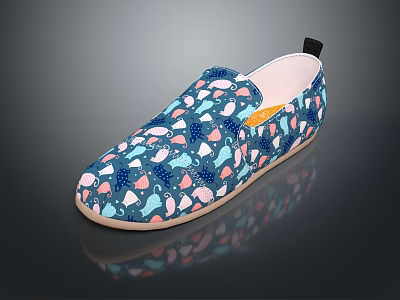 Blue Slip On Shoes With Cute Colorful Cartoon Patterns And Lightweight Sole 3d model
