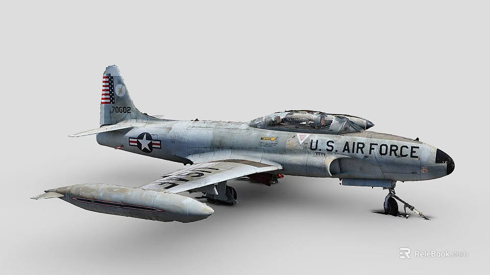 Vintage U.S. Air Force Gray Fighter Jet With American Flag Tail Design 3d model 
