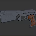 Futuristic Sci Fi Pistol With Sleek Design Blue Black Body And Orange Grip Metallic Finish