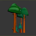 3D Rendered Tall Trees With Orange Trunks Green Canopies And Small Green Pine Trees
