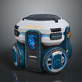 Futuristic Mechanical Device With Wheels Display Screen White Blue Accents And Control Panel