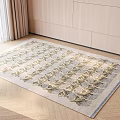 Square Rug With Light Colored Patterned Design On Wooden Floor Near Curtains And Green Plants
