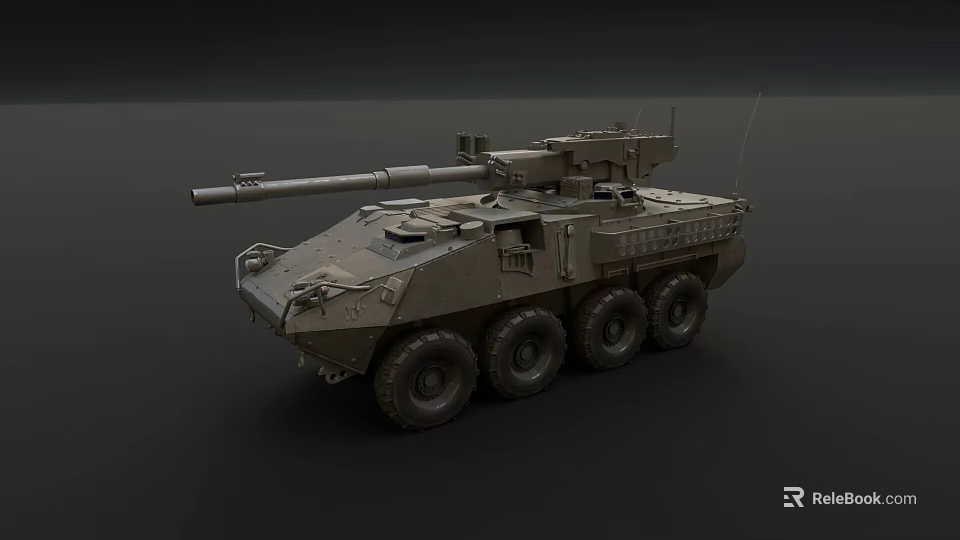 Heavy Duty Tactical Military Armored Vehicle With 6x6 Wheels Metallic Finish And Cannon 3d model 