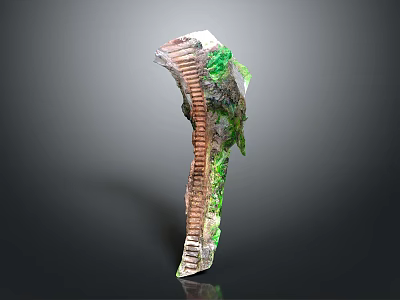 Sculptural Staircase Design With Brick Red Steps Greenery And Glass Accents 3d model