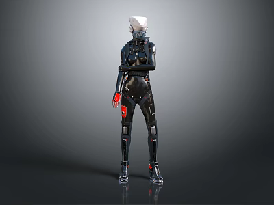 Sci Fi Humanoid Robotic Character In Black Bodysuit With Red Details And Mechanical Features 3d model