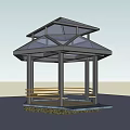 Octagonal Glass Roof Pavilion Structure With Wooden Railings And Square Base