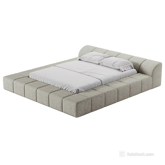 Modern Light Gray Fabric Double Bed With Padded Headboard And Sleek Design 3d model 