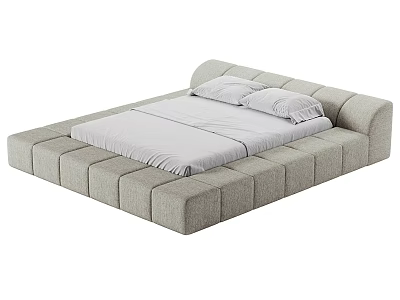 Modern Light Gray Fabric Double Bed With Padded Headboard And Sleek Design 3d model