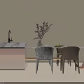 Modern Bar Counter Interior With Marble Top And Decorative Branch Vase 3d model