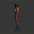 3D Model of Astronaut in Orange Black Spacesuit with Pink Purple Accents on Gray Background