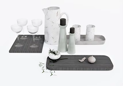 Modern Tea Set Wine Set Wine Cup Tea Cup Wine Pot Tea Tray Tea Tray 3d model
