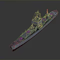 Detailed Warship Model With Gray Hull And Deck Structures On Dark Background