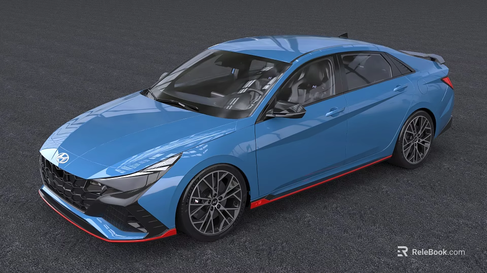 Blue Modern Sporty Sedan Car With Black Wheels And Red Accents Design 3d model 
