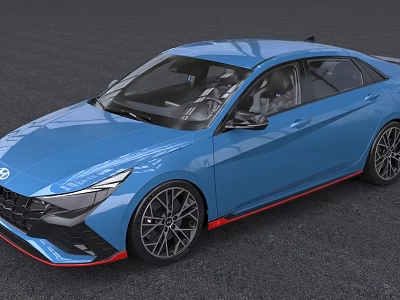 Blue Modern Sporty Sedan Car With Black Wheels And Red Accents Design 3d model