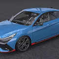 Blue Modern Sporty Sedan Car With Black Wheels And Red Accents Design
