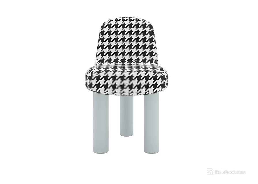 Stylish Dining Chair With Black And White Houndstooth Pattern And Light Gray Legs 3d model