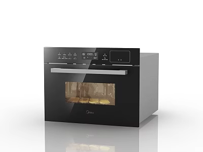 Modern Black Midea Kitchen Oven With Digital Display And Transparent Door 3d model