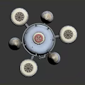 Vintage Metallic Spacecraft With Cylindrical Body Ladder Dual Circular Modules And Support Legs