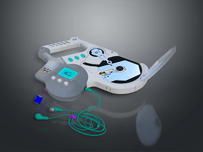 White Portable Entertainment Electronics Music Player with Buttons Display Headphones and Cables 3d model