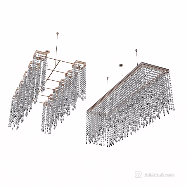 Elegant Modern Crystal Chandeliers With Rectangular And Square Frame Dangling Strands 3d model