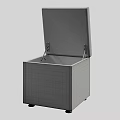 Gray Upholstered Storage Ottoman with Metal Legs and Open Storage Compartment Design