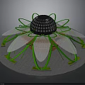 Flower Shaped Outdoor Art Installation With Green Stems White Petals And Black Spherical Top