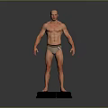 Shirtless Male 3D Model in Underwear on Blue Base with Gray Background