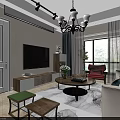 Modern Living and Dining Room Interior With Sofa Coffee Table Chandelier And Green Chairs