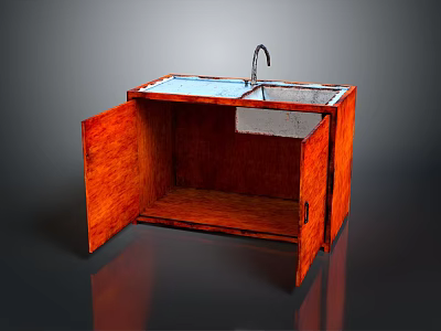 Wooden Sink Cabinet With Open Doors Faucet Countertop And Storage Space 3d model