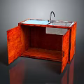 Wooden Sink Cabinet With Open Doors Faucet Countertop And Storage Space