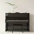 Black Piano With Art Supplies Vase Plant Fruit Bowl And Glassware On Top