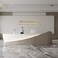 Modern Front Desk Reception In Architectural Design Company With Receptionist And Marble Floor
