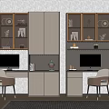 Modern Home Office Setup With Two Desks Computers Chairs Bookshelves And Decorative Cabinets
