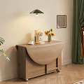 Light Wooden Foldable Dining Table With Coffee Machine Sunflowers In Vase And Table Lamp