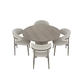 Modern Round Dining Table Set with Four Upholstered Chairs Light Colored Tabletop and Wooden Leg