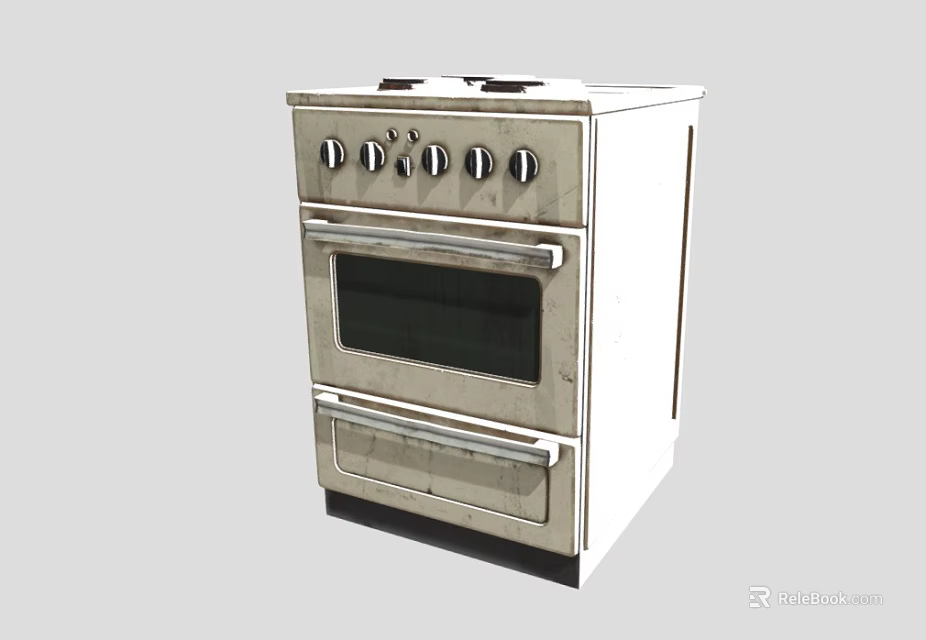 White Kitchen Stove With Double Oven And Control Knobs For Cooking 3d model 