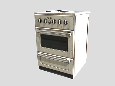 White Kitchen Stove With Double Oven And Control Knobs For Cooking 3d model